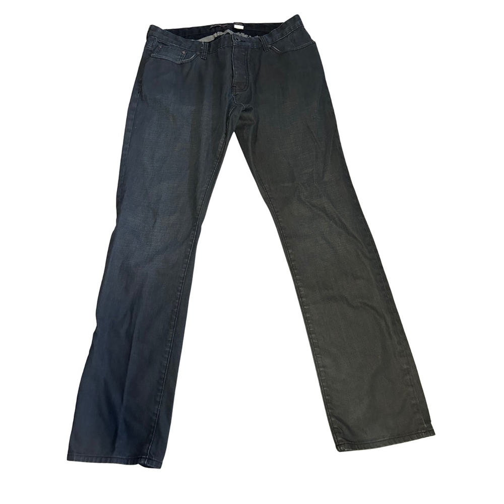 John Varvatos Wight Straight Jeans Waist 36 Gray Black USA leather Patch